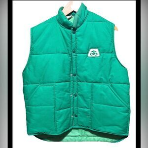 VINTAGE CARPENTER UNIFORM CO 70s-80s PIONEER SEED GREEN PUFFER VEST SZ MEDIUM